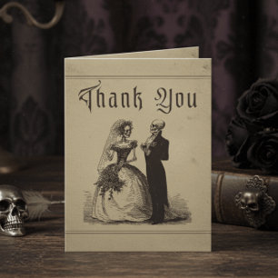 Cartão De Agradecimento Casamento Preto Vintage Gótico Toile Casal Bege