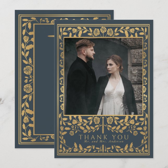 Cartão De Agradecimento Casamento Real Medieval da cinza (Frente/Verso)