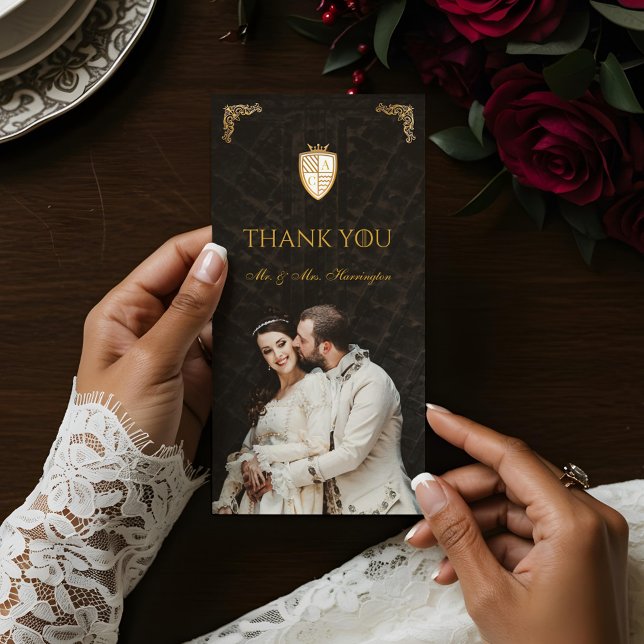 Cartão De Agradecimento Casamento Real Muse Medieval do Leão de Fantasia (Royal Muse Medieval Fantasy Lion Emblem Wedding Thank You Card)