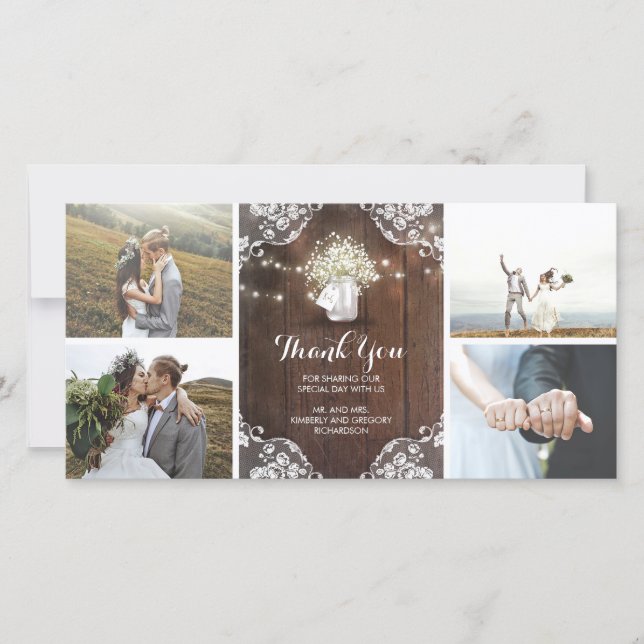 Cartão De Agradecimento Casamento Respiratório de Rustic Mason Jar Baby Ob (Frente)