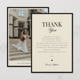 Cartão De Agradecimento Casamento Retro Vintage Marfim e Preto Old Money