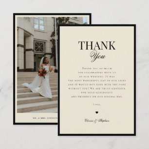Cartão De Agradecimento Casamento Retro Vintage Marfim e Preto Old Money