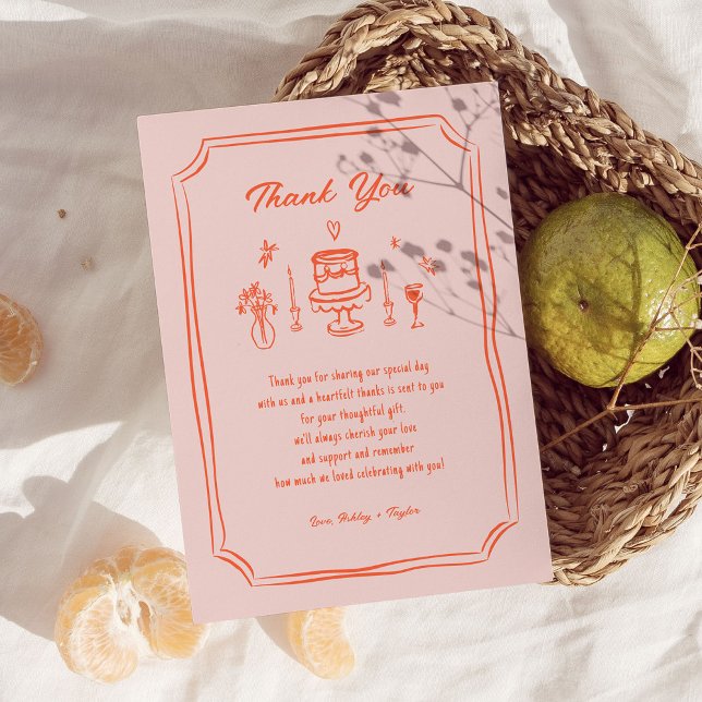 Cartão De Agradecimento Casamento Retroativo Colorido Desenhado à Mão (Criador carregado)