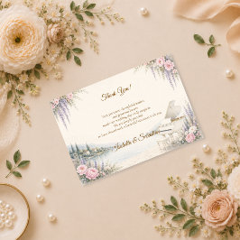 Cartão De Agradecimento Casamento Romântico ao Piano à Beira do Lago Luxuo