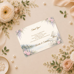 Cartão De Agradecimento Casamento Romântico ao Piano à Beira do Lago Luxuo