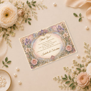 Cartão De Agradecimento Casamento Romântico Art Nouveau Iris