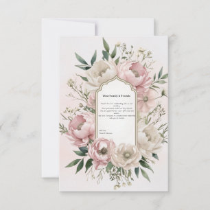 Cartão De Agradecimento Casamento Romântico Boho Rosa, Pêonias e Florais d