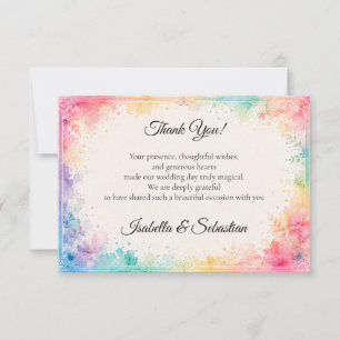 Cartão De Agradecimento Casamento Romântico com Aquarela Pastel Caprichosa