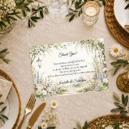 Cartão De Agradecimento Casamento Romântico com Arco no Jardim Encantado
