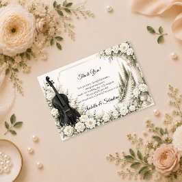 Cartão De Agradecimento Casamento Romântico com Cello de Marfim Elegante