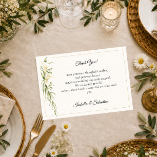 Cartão De Agradecimento Casamento Romântico com Elegantes Copos-de-Leite