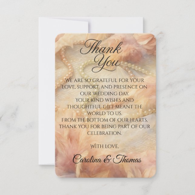 Cartão De Agradecimento Casamento Romântico com Flores em Aquarela Pérolas (Frente)