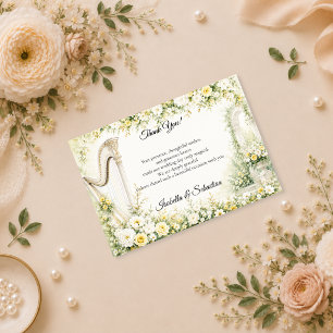 Cartão De Agradecimento Casamento Romântico com Harpa de Jardim Elegante