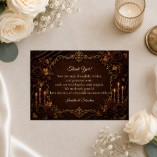 Cartão De Agradecimento Casamento Romântico com Luz de Velas no Outono Vin