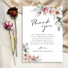 Cartão De Agradecimento Casamento Romântico de Aquarela Floral Eucalyptus