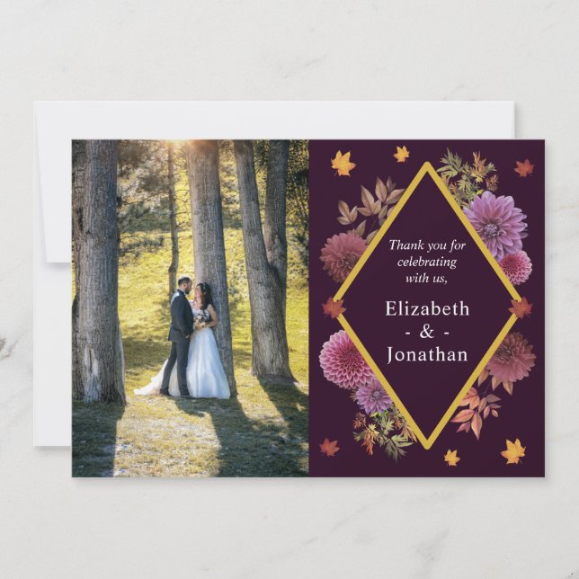 Cartão De Agradecimento Casamento Romântico de Dahlia de outono (Frente)