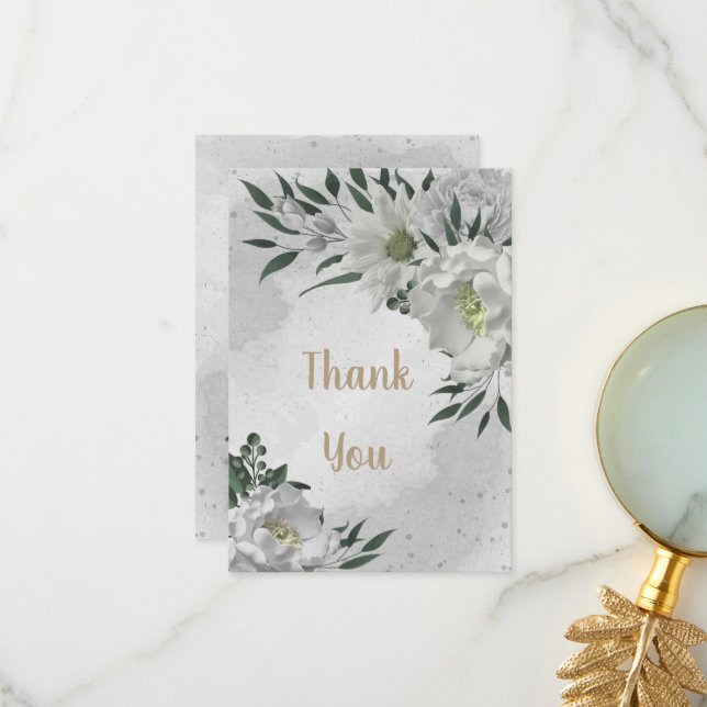 Cartão De Agradecimento casamento romântico de flores brancas (Frente/Verso In Situ)