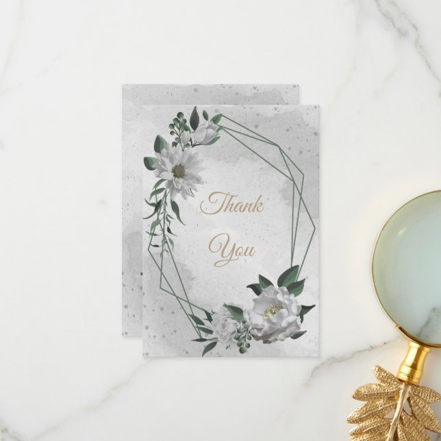 Cartão De Agradecimento casamento romântico de flores brancas (Frente/Verso In Situ)