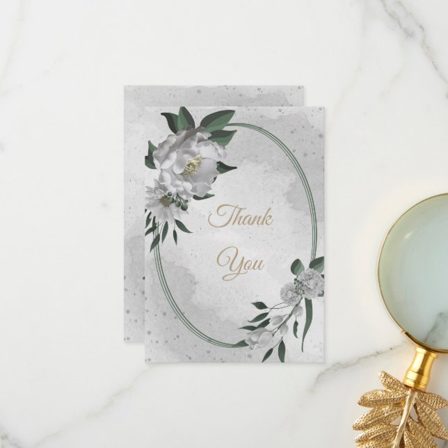 Cartão De Agradecimento casamento romântico de flores brancas (Frente/Verso In Situ)