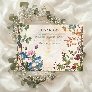 Cartão De Agradecimento Casamento Romântico de Folhagem de Woodland