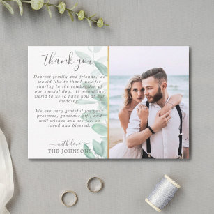 Cartão De Agradecimento Casamento romântico de fotos de eucalipto
