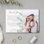 Cartão De Agradecimento Casamento romântico de fotos de eucalipto<br><div class="desc">Este cartões de agradecimentos romântico e delicado é perfeito para qualquer casamento clássico. Apresentando uma elegante ilustração de eucalipto com aquarela, a frente deste cartão é personalizável com sua foto favorita do dia de casamento e sua mensagem de obrigado, enquanto a parte de trás do cartão é personalizável com sua...</div>