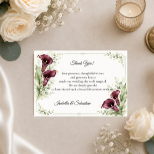 Cartão De Agradecimento Casamento Romântico de Lírio de Calla Ameixa Elega