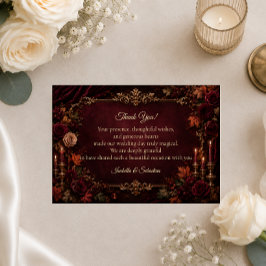 Cartão De Agradecimento Casamento Romântico de Outono Gótico