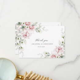 Cartão De Agradecimento Casamento Romântico de Rosas Rosa-Rosa, Aquarela O