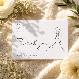 Cartão De Agradecimento Casamento Romântico Desenhado à Mão Moderno e Ador