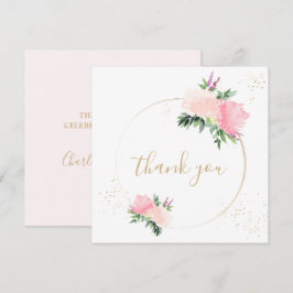 Cartão De Agradecimento Casamento Romântico Dourado Rosa Floral