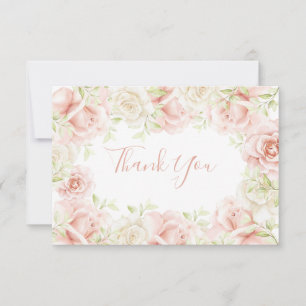 Cartão De Agradecimento Casamento Romântico Elegante Floral Rosa Blush