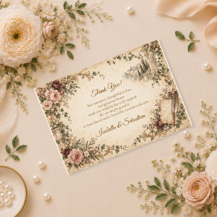 Cartão De Agradecimento Casamento Romântico em Jardim Vintage