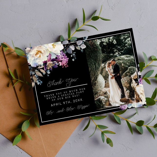 Cartão De Agradecimento Casamento Romântico Floral Moody Dark Fllowers (Criador carregado)