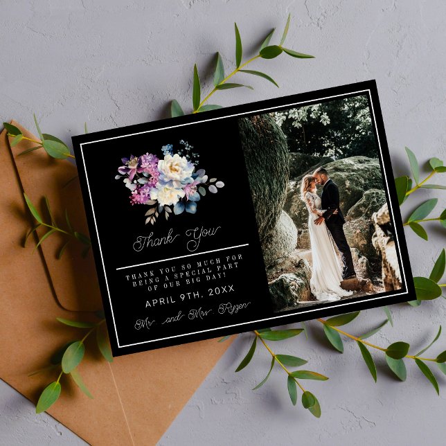 Cartão De Agradecimento Casamento Romântico Floral Moody Dark Fllowers (Criador carregado)