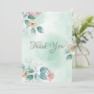 Cartão De Agradecimento Casamento Romântico Floral Verde por Aquarela