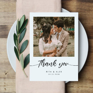 Cartão De Agradecimento Casamento Romântico Moderno Simples com Foto de um