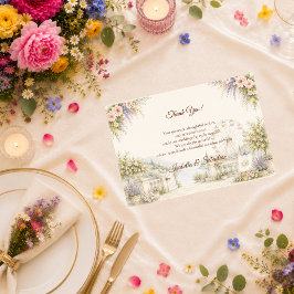 Cartão De Agradecimento Casamento Romântico no Jardim Costeiro