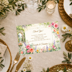 Cartão De Agradecimento Casamento Romântico no Portão do Jardim Encantado