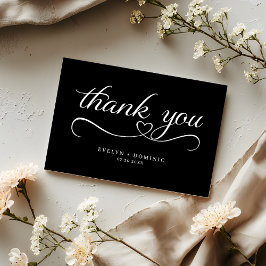 Cartão De Agradecimento Casamento Romântico Preto Escrito Branco Moderno