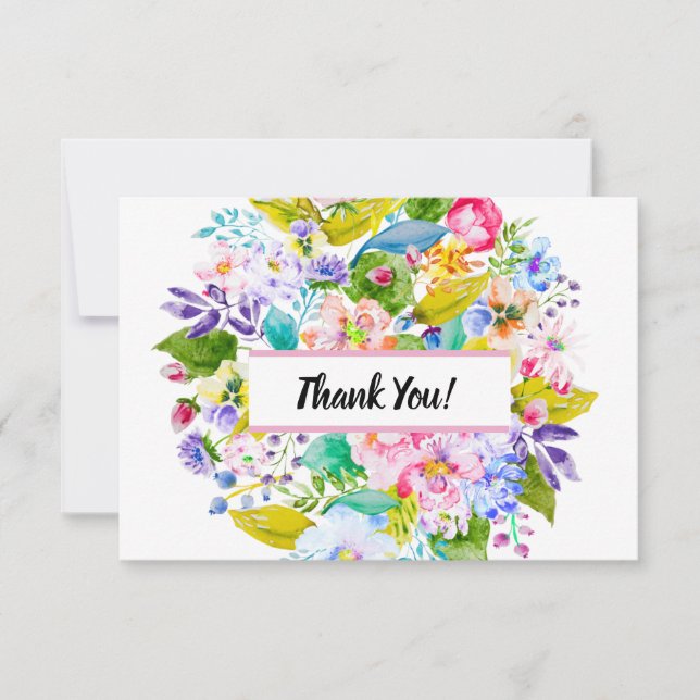 Cartão De Agradecimento Casamento Romântico Rosa Moderno Obrigado (Frente)