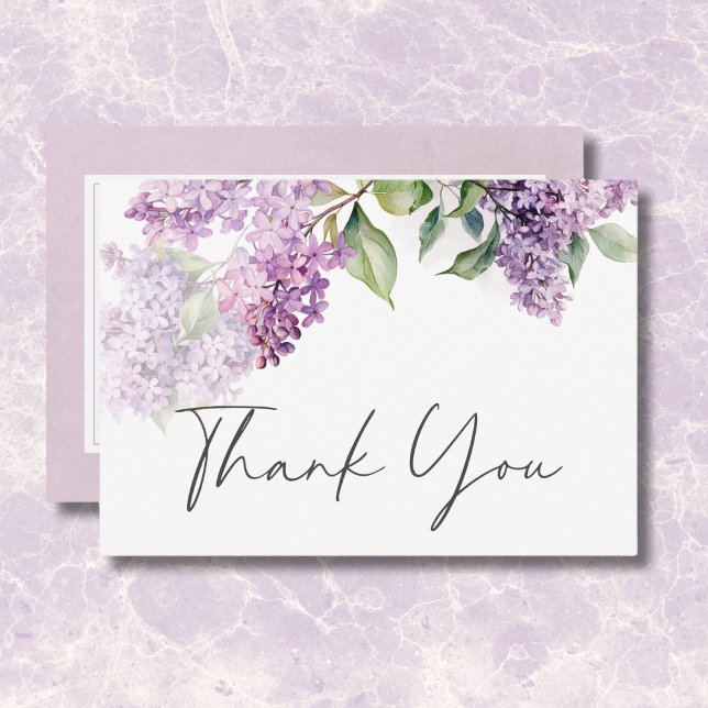 Cartão De Agradecimento Casamento Romântico Roxo e Sage Lilacs Moderno (Modern Romantic Purple & Sage Lilacs Wedding Thank You Card)