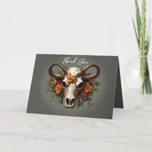 Cartão De Agradecimento Casamento Romântico Steampunk Floral Cow Skull