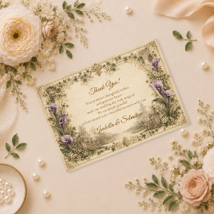 Cartão De Agradecimento Casamento Romântico Vintage com Lírio Calla