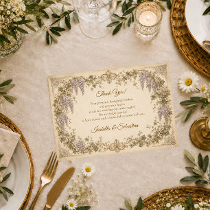 Cartão De Agradecimento Casamento Romântico Vintage com Wisteria