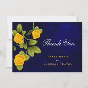 Cartão De Agradecimento Casamento Rosa Amarelo-Escuro-Azul-Marigold