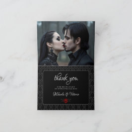 Cartão De Agradecimento Casamento Rosa Damasco Preto Gótico