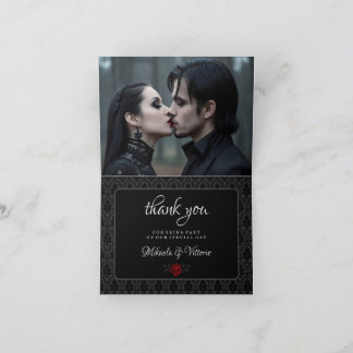 Cartão De Agradecimento Casamento Rosa Damasco Preto Gótico