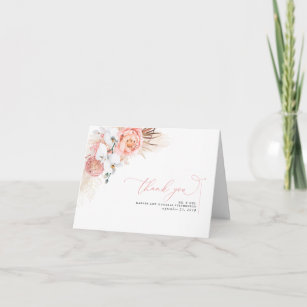 Cartão De Agradecimento Casamento Rosa Floral Pampas Grass Obrigado