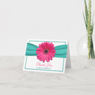 Cartão De Agradecimento Casamento Rosa Gerbera Daisy Turquoise Obrigado 3